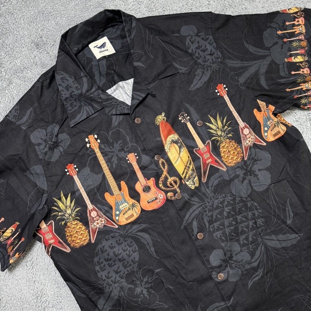 Yiume Island Serenade Shirt Men's Large Hawaiian Camp Loop Collar Short Sleeve